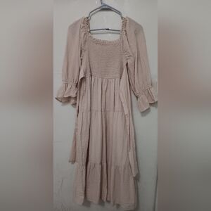 NWT Women's Summer Cotton Plaid Puff Sleeves Bow  Off-Shoulder Boho Midi Dress